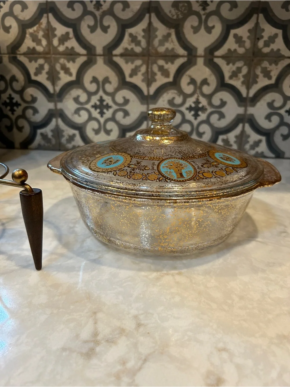 RARE! FireKing Mid Century Modern “Rocket Space”Casserole Dish & Warming Stand